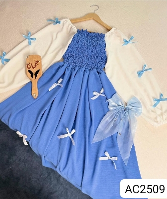 Picture of Readymade Unique  Western Fashion Ladis smoky Gown Georgette style dress for women - Blue