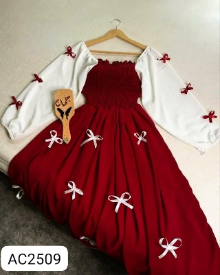 Picture of Readymade Unique  Western Fashion Ladis smoky Gown Georgette style dress for women - Maroon