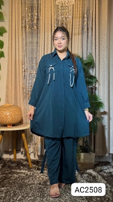 Picture of Western Fashion Ladis Stitched Fancy 2piece collection set Tops and Pant Fabric Garments Georgette  dress for women - Blue