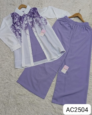 Picture of Western Fashion Ladis Stitched Fancy 2piece collection set Tops and Pant Fabric Garments Georgette  dress for women - Purple