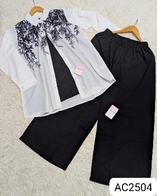 Picture of Western Fashion Ladis Stitched Fancy 2piece collection set Tops and Pant Fabric Garments Georgette  dress for women - Black