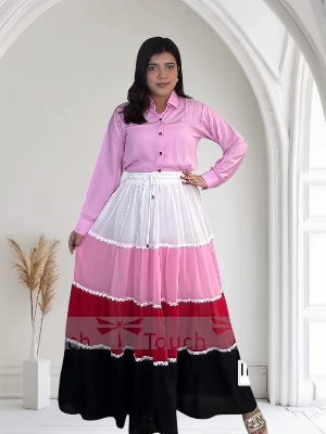 Picture of Western Fashion Ladis Stitched Fancy collection Multicolor Tops and Skart Set Fabric Chinigura Georgette for women - Pink