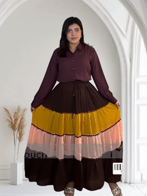 Picture of Western Fashion Ladis Stitched Fancy collection Multicolor Tops and Skart Set Fabric Chinigura Georgette for women - Koliza