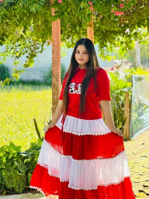 Picture of Western Fashion Ladis Stitched Fancy collection Multicolor Tops and Skart Set Fabric Chinigura Georgette for women - Red