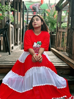 Picture of Western Fashion Ladis Stitched Fancy collection Multicolor Tops and Skart Set Fabric Chinigura Georgette for women - Red