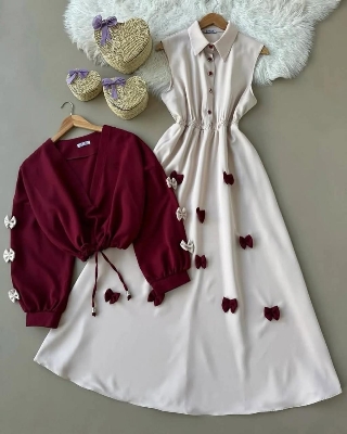 Picture of Readymade Unique  Western Fashion Ladis Rumper Gown garments Georgette style dress for women - Maroon