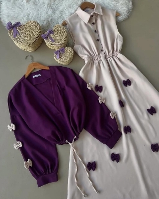 Picture of Readymade Unique  Western Fashion Ladis Rumper Gown garments Georgette style dress for women - Purple