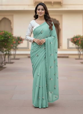 Picture of Exclusive Design Soft Georgette Saree With Matching Blouse pis Embroidery work for women - Akashi