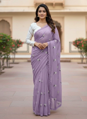 Picture of Exclusive Design Soft Georgette Saree With Matching Blouse pis Embroidery work for women - Ash