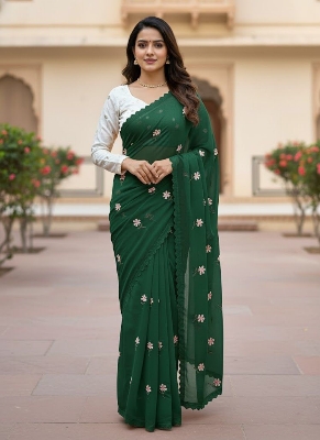 Picture of Exclusive Design Soft Georgette Saree With Matching Blouse pis Embroidery work for women - Blue