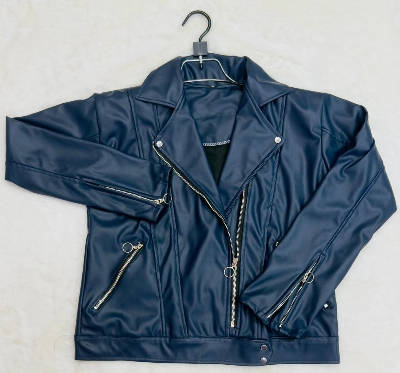 Picture of Women Fashionable Brand new winter Biker jacket Material-china imported soft artificial leather for women - Blue