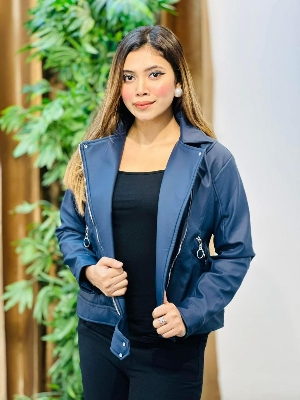 Picture of Women Fashionable Brand new winter Biker jacket Material-china imported soft artificial leather for women - Blue