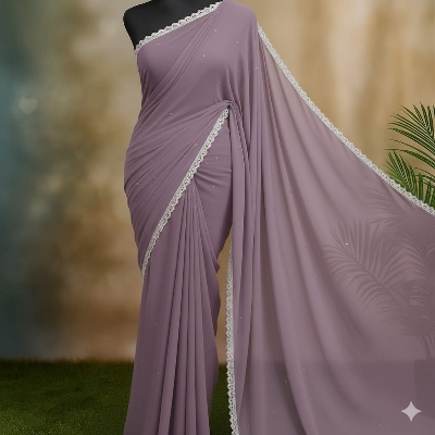 Picture of Exclusive Design Georgette Ston Work Boder Lace Saree With Matching Blouse pis for women - Dark Ash