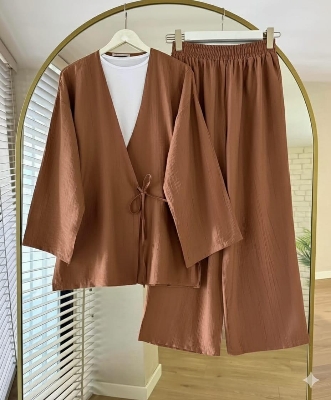 Picture of Western Fashion Ladis Stitched Co-ord set Tops and Pant Vangchur Fabric dress for women - Brown