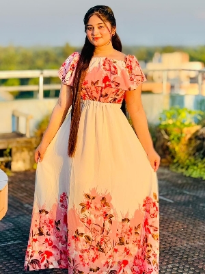 Picture of Readymade Unique  Western Fashion Ladis Long Marmaid gown Fabric Missouri Georgette style dress for women - White