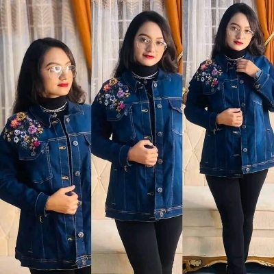 Picture of Women Fashionable Black Color Lase Work trending Jeans Jacket - Black