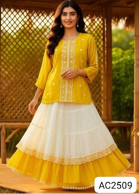 Picture of Western Fashion Ladis Stitched Fancy collection Tops Cherry Georgette and Skart Indian Georgette for women - Yellow