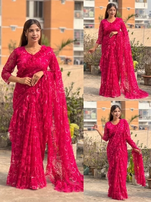 Picture of Exclusive Design Clasic রেডিমেড শাড়ি কালেকশন Net frbric Saree for women - Red