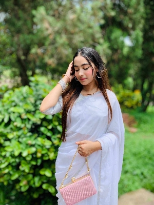 Picture of Exclusive Design Georgette Ston Work Boder Lace Saree With Matching Blouse pis for women - White