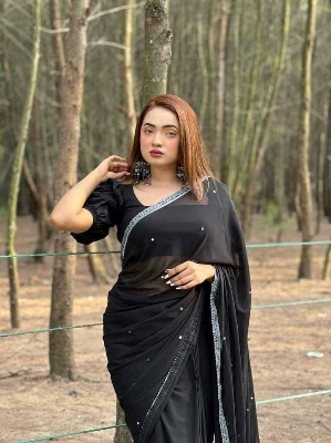 Picture of Exclusive Design Georgette Ston Work Boder Lace Saree With Matching Blouse pis for women - Black