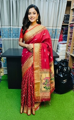 Picture of Exclusive Design প্রিমিয়াম মাহিশা শাড়ী Embroidery and dollor work Half silk Saree for women - Maroon