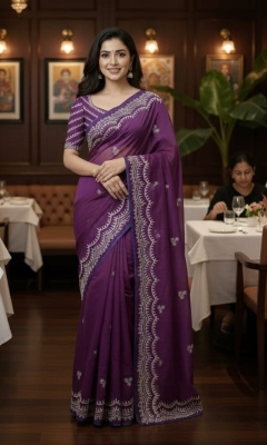 Picture of Exclusive Design উন্নত মানের সেমি মসলিন শাড়ি সাথে  আলাদা ব্লাউস পিস আছে Embroidery work Saree for women - Yellow