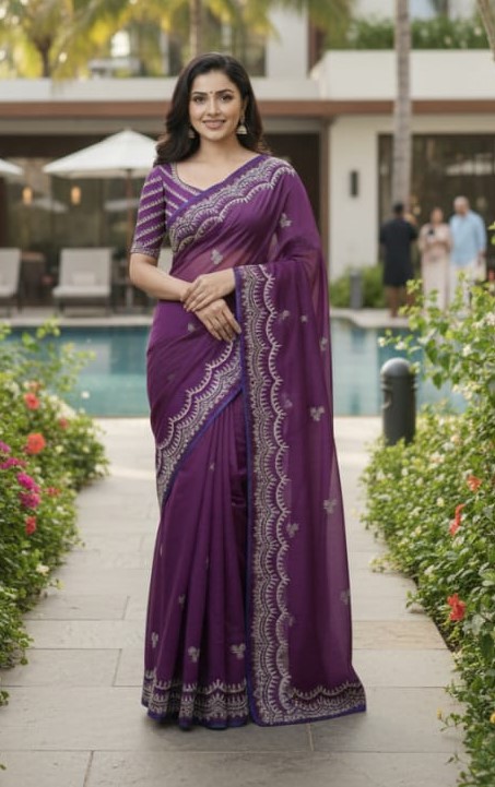 Picture of Exclusive Design উন্নত মানের সেমি মসলিন শাড়ি সাথে  আলাদা ব্লাউস পিস আছে Embroidery work Saree for women - Yellow