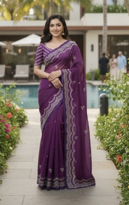 Picture of Exclusive Design উন্নত মানের সেমি মসলিন শাড়ি সাথে  আলাদা ব্লাউস পিস আছে Embroidery work Saree for women - Yellow