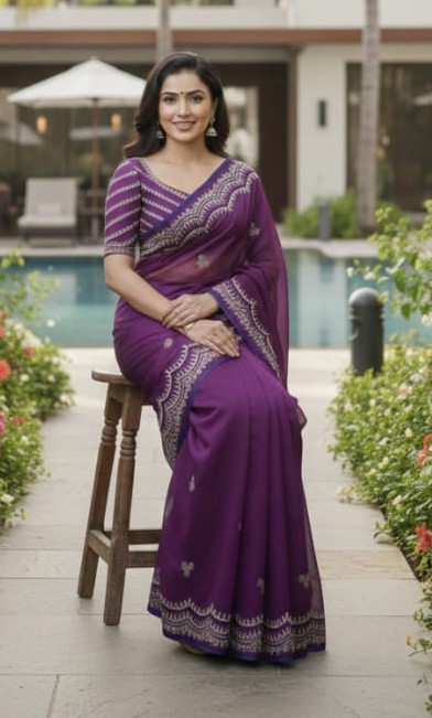 Picture of Exclusive Design উন্নত মানের সেমি মসলিন শাড়ি সাথে  আলাদা ব্লাউস পিস আছে Embroidery work Saree for women - Yellow