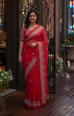 Picture of Exclusive Design উন্নত মানের সেমি মসলিন শাড়ি সাথে  আলাদা ব্লাউস পিস আছে Embroidery work Saree for women - Maroon