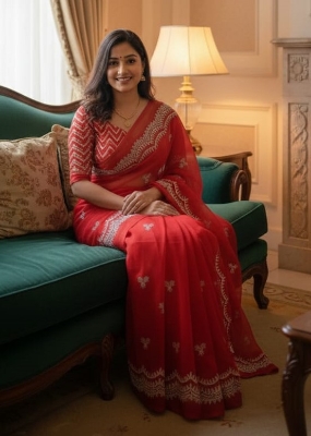 Picture of Exclusive Design উন্নত মানের সেমি মসলিন শাড়ি সাথে  আলাদা ব্লাউস পিস আছে Embroidery work Saree for women - Maroon