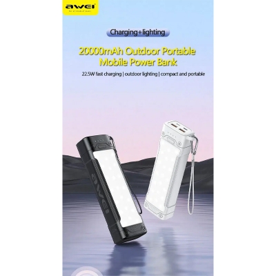 Picture of Awei P175K 20000mAh Portable Outdoor Power Bank With 25 lighting Lamps - Black