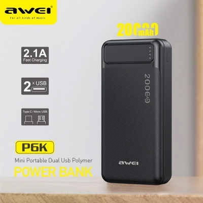 Picture of Awei P6K 20000mAh Double USB Output Power Bank - Black