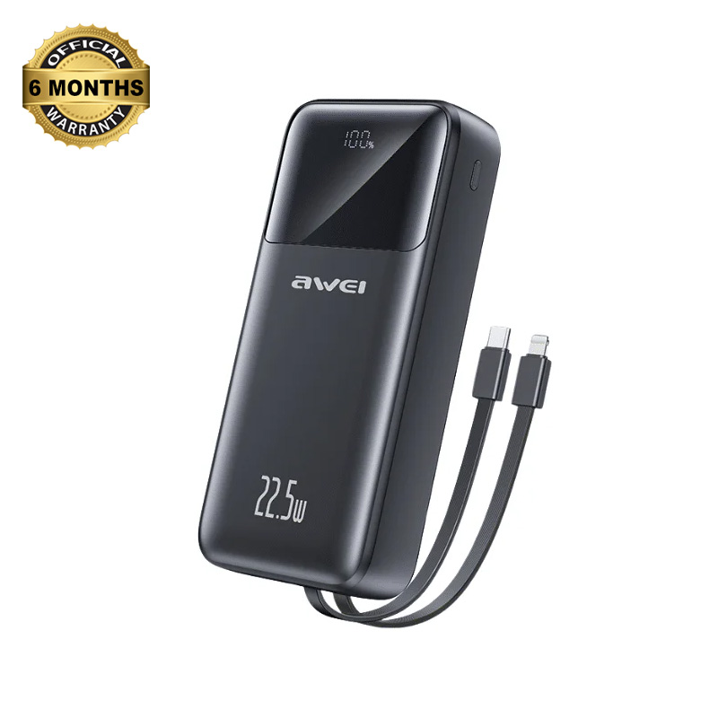 Picture of AWEI P107K 20000mAh PD22.5W Power Bank With Built-in Cable - Black