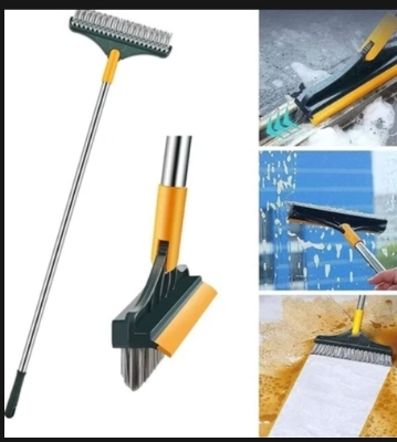 Picture of 2 in 1 Cleaning Scrub Brush Grout Brush Scrape Floor Scrub Brush with Long Handle V-Shape Stiff Bristle Brush Scrubber with Squeegee 120°Rotating Magic Broom Brush for Cleaning Bathroom Glass Wall