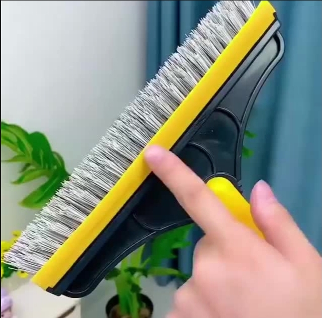 Picture of 2 in 1 Cleaning Scrub Brush Grout Brush Scrape Floor Scrub Brush with Long Handle V-Shape Stiff Bristle Brush Scrubber with Squeegee 120°Rotating Magic Broom Brush for Cleaning Bathroom Glass Wall