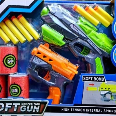 Picture of 2 Pcs Competition Soft Nerf G.un Space G.un Bundle With 8 PCs Nerf Bullets 3 Eva Soft Target Set Toys For Kids