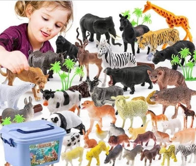 Picture of 32pcs+ full rubber body Mini Animal Zoo set  Exclusive Animal Play Set Mini Animal Zoo- Exclusive Animal Play Sets With More Than  Animal, Fence, Tree Etc. Learning Games For Boys Girls Kids Toddlers