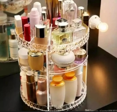 Picture of 360 Degree Rotating Makeup Assembly Skin Care Holder Bathroom Display Case Storage Rack Height Adjustable Cosmetics Organizer