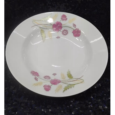 Picture of 6 Pcs Ceramic Flower Print Dinner Plate Set 9"lnch, Deep Rice Dinner Plate, White Color Wikth print. Microwave oven save,Dishwasher Save,Dining Plate Set. CD:MO0