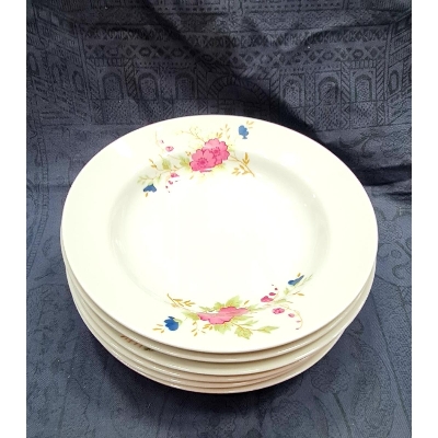 Picture of 6 Pcs Ceramic Flower Print Dinner Plate Set 9"lnch, Deep Rice Dinner Plate, White Color Wikth print. Microwave oven save,Dishwasher Save,Dining Plate Set. CD:MO0