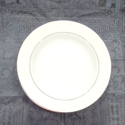 Picture of 6 Pcs Ceramic Flower Print Dinner Plate Set 9"lnch, Deep Rice Dinner Plate, White Color With print. Microwave oven save, Dishwasher Save, Dining Plate Set. CD:MO0