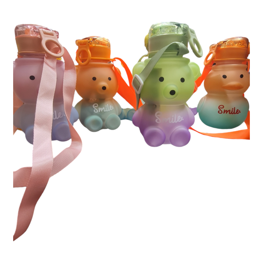 Picture of Cute Cartoon panda Children Straw Bottle Portable Leakproof Antichoking Water Cup 600ml Large Capacity Baby Infant Learning Training Drinking Bottle School flag.