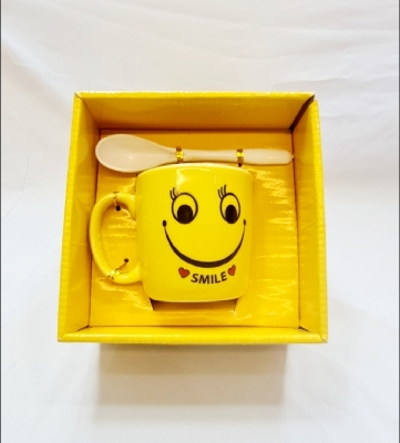 Picture of Emoji Ceramic Mug giftbox with spoonYellow Colors Gift- 1 piec Emoji Cup Mug made byBone China Ceramic