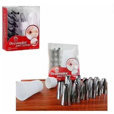 Picture of Generic 12 pieces cake decorating set frosting icing piping bag tips with steel nozzle reusable and washable