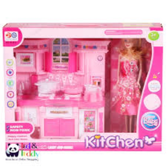 Picture of Hapi Baby Household Kitchen Play Set for girls with a beautiful pink doll with light and music