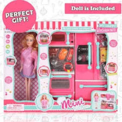 Picture of Hapi Baby Household Kitchen Play Set for girls with a beautiful pink doll with light and music