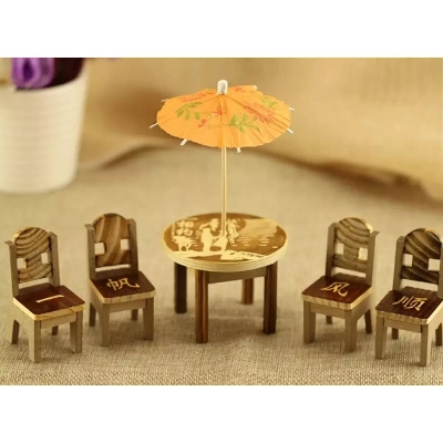 Picture of HarnezZ Wooden Mini Table Chair Set Toys Pretend Role Play Game Play House Kitchen Accessories Toy Set of 5 pcs