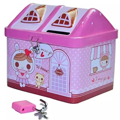 Picture of Metal House Shaped Coin Box Cartoon Kids Money Box piggy bank for kids