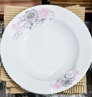 Picture of New model 6 Pcs Ceramic Flower Print Dinner PlateSet 9"Inch, Deep Rice Dinner Plate,White Color printed Microwave oven